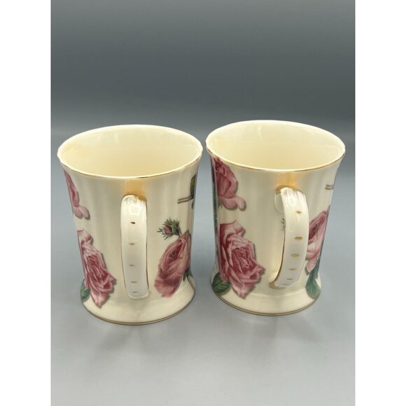 Burton & Burton Floral Rose Porcelain Mugs Set Of 2 Gold Accents Pink Romance - Picture 8 of 10